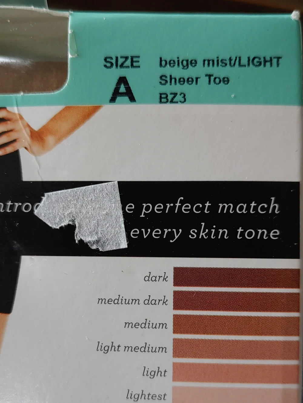 NWT No Nonsense Great Shapes Sz A Beige Mist Dash Light Sheer Toe Pantyhose